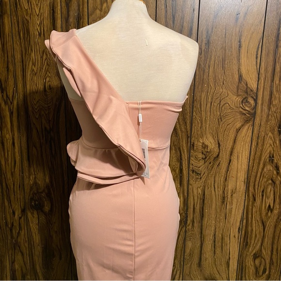 Nude One Shoulder Side Split Cocktail Party Bandage Dress - Picture 4 of 10